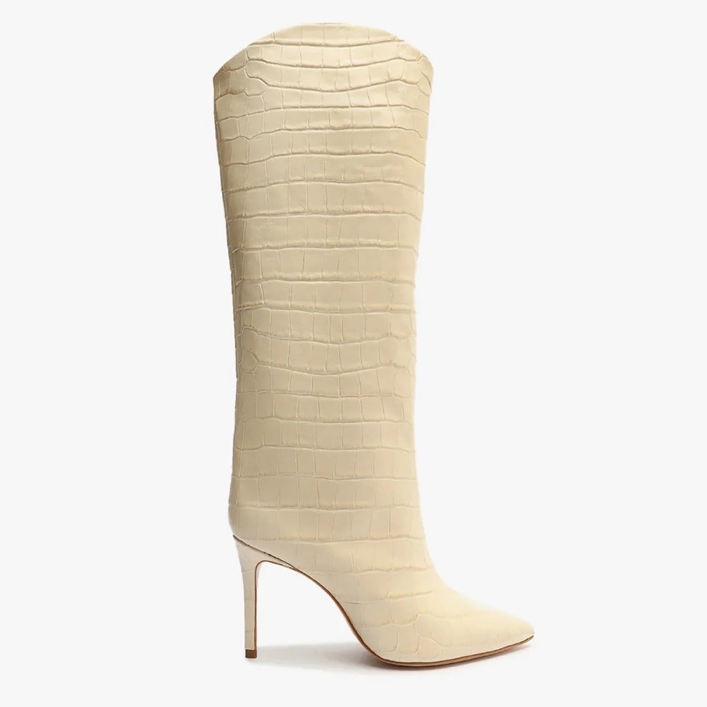 SCHUTZ Cream Heeled Boots with Stiletto